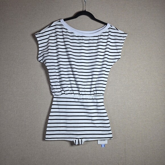 cider Pants - Cider Romper Women Size Small Black White Stripes Short Sleeve Shorts NWT